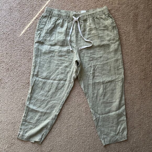 H&M Pants Womens XL 36x28 High Rise 100% Linen Tapered Leg Ankle Pockets - Picture 2 of 13